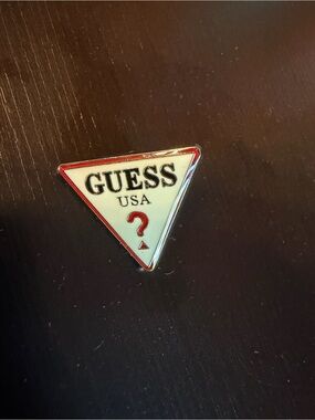 Vintage Guess Triangular Logo Enamel Pin in White, Red & Black
